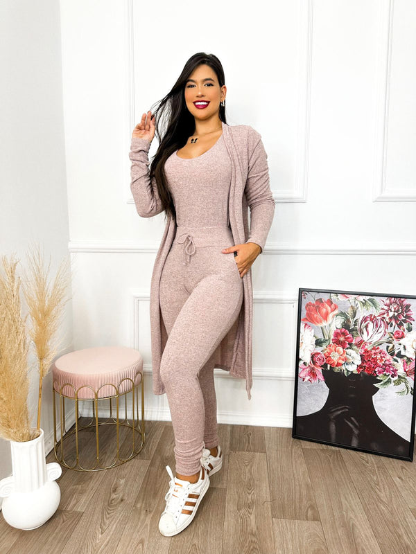 Conjunto Feminino Cardigan Rosa Luxo